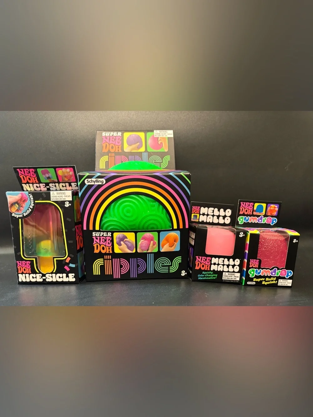 Schylling NeeDoh 4pc Bundle - Super Ripples, Nice-Sicle, Mello Mallo & Gumdrop